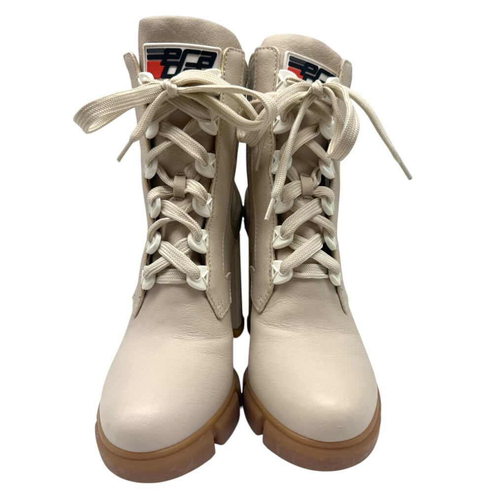 Prada Vanilla Leather and Neoprene Lace-Up Combat Platform Boots Size 39 - Picture 10 of 12